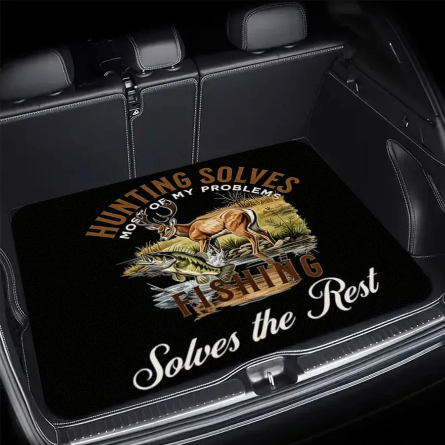 

Deer Bass Print Universal Car Trunk Mat Waterproof Non Slip Auto Rear Cargo Carpet Interior Accessories For Sedan SUV Decor