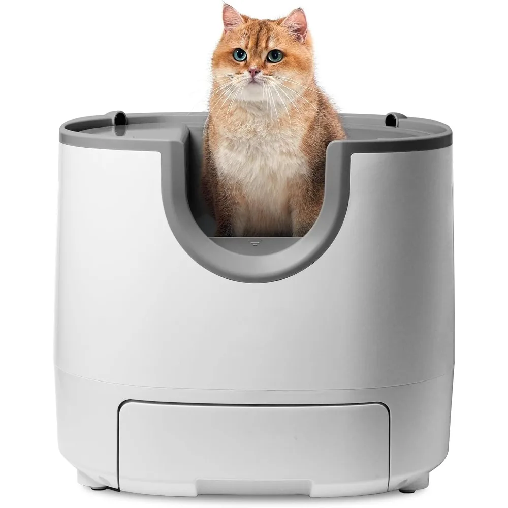 Open-Top Automatic Litter Box Self Cleaning, Large Capacity for Multiple Cats with Integrated Safety Protection, Trash Bags,Cust