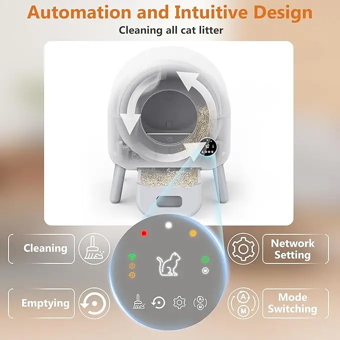 

Extra Large 105L Smart Self-Cleaning Litter Box App-Controlled Safety Features Easy Cleaning for Multiple Cats White Plastic