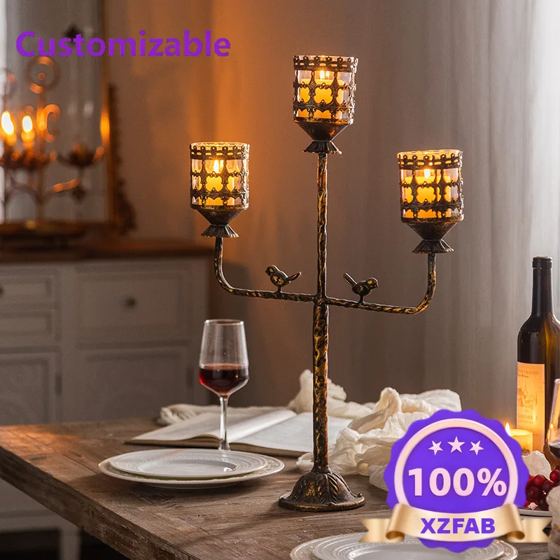 Factory Direct 2026 vintage metal candle holder christmas day decoration distressed candle holder restaurant candlelight dinner