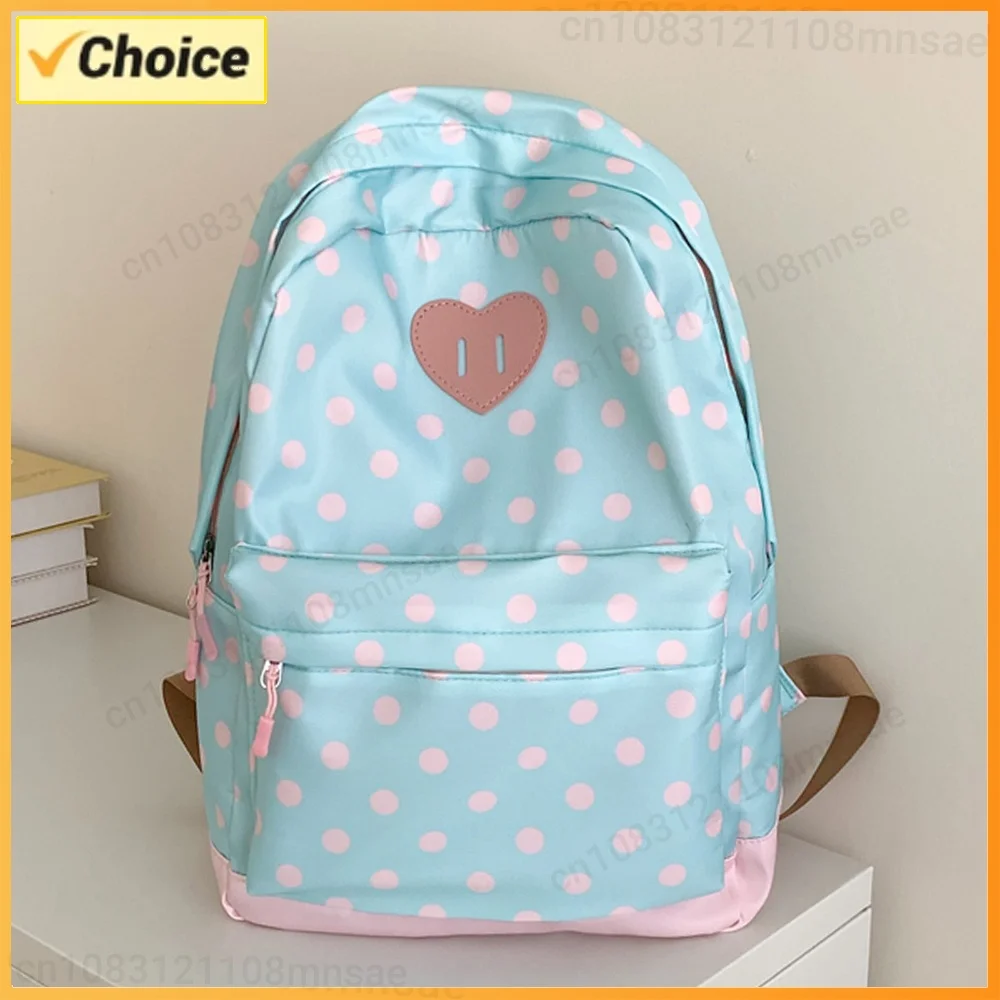 Women Nylon Polka Dot Cute Backpack Large Capacity Children Bags Multiple Pockets Cute Playful Bookpack for Shopping Travel Work