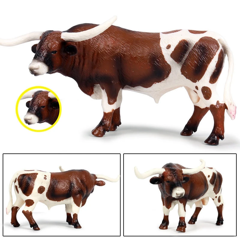 Corno lungo di plastica toro bovini animali Action Figures Static Cute Model Collection modello di mucca giocattoli per bambini