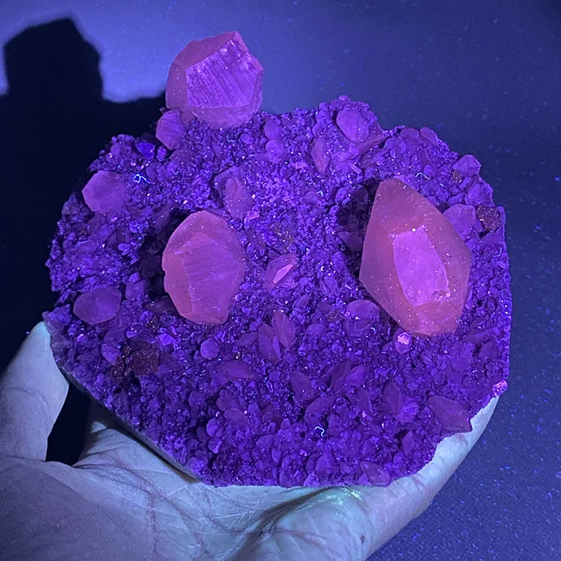 100% natural pink colour calcite with fluorescent effect rough specimen healing crystal stone