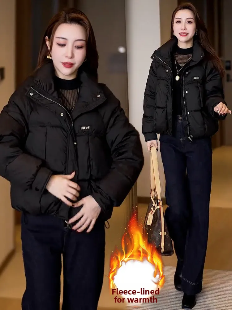 Invierno ort abajo Jaet abrigo acolchado de algodón para mujer adelgazante pan Sle coreano suelto ajuste largo cuello Sve cremallera