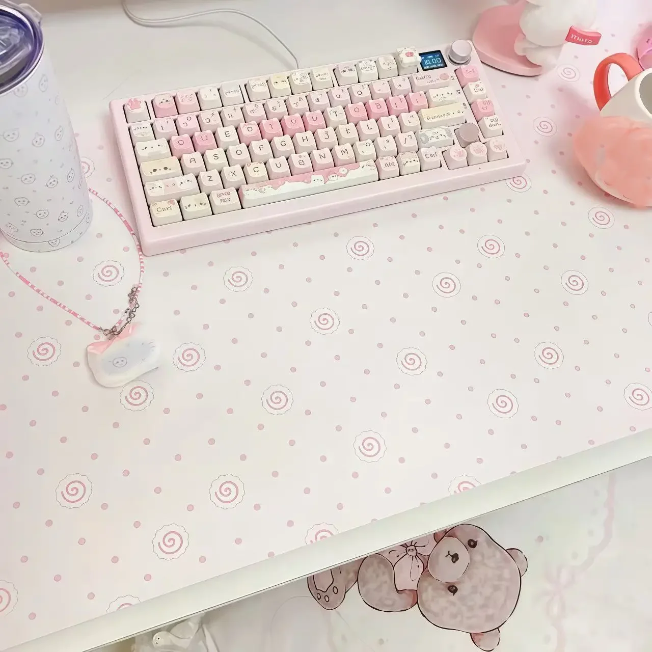 Cute Pink Polka Dot Pu Leather Mousepad Office Desk Mat Mouse Pad Computer Speed Type Carpet Mat Player Laptop Keyboard Cartoon