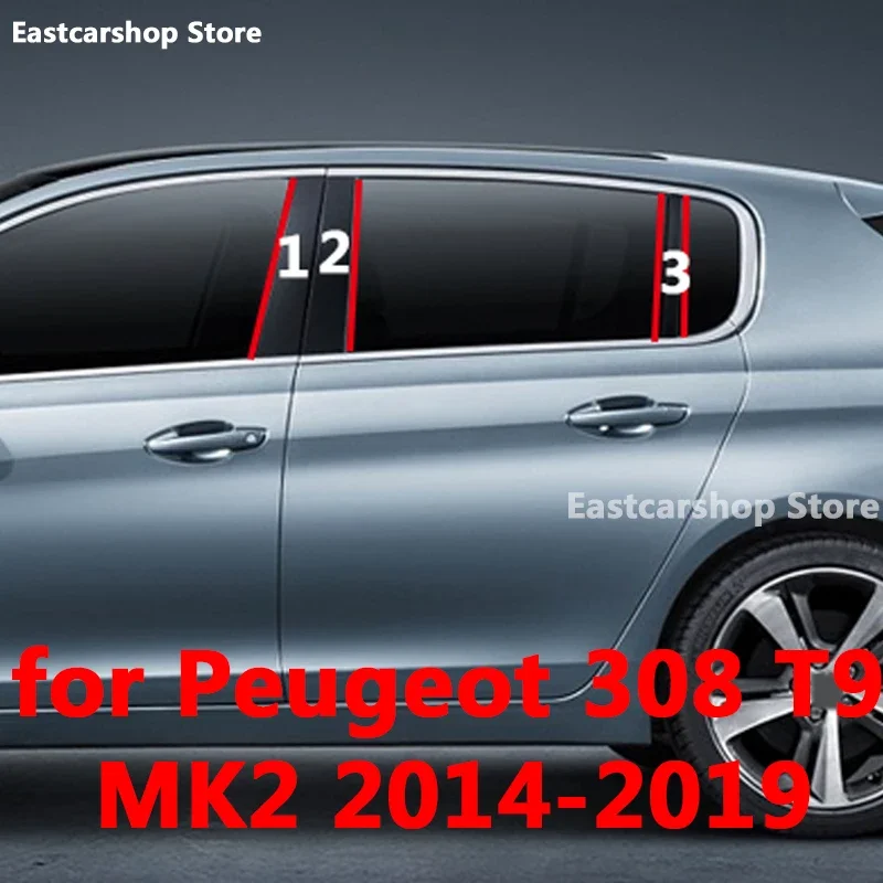 

For Peugeot 308 T9 MK2 2019 2018 Car B C Pillar Middle Central Column PC Window Decoration Strip Sticker 2017 2016 2015 2014