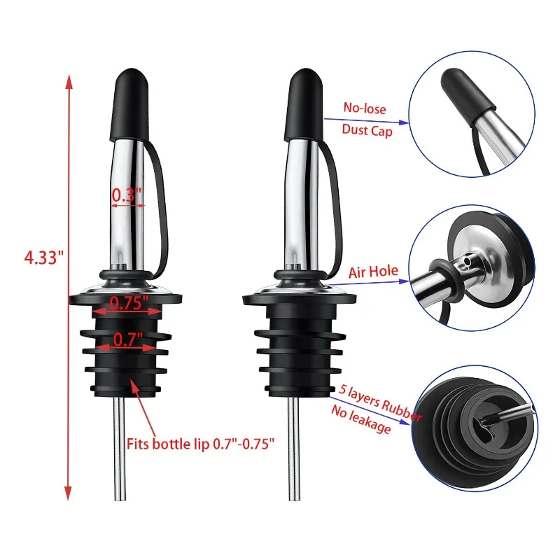 Liquore olio d\'oliva aceto Dispenser bottiglia in acciaio inox bottiglia di vino versatore liquori versatori tappi antipolvere coperture