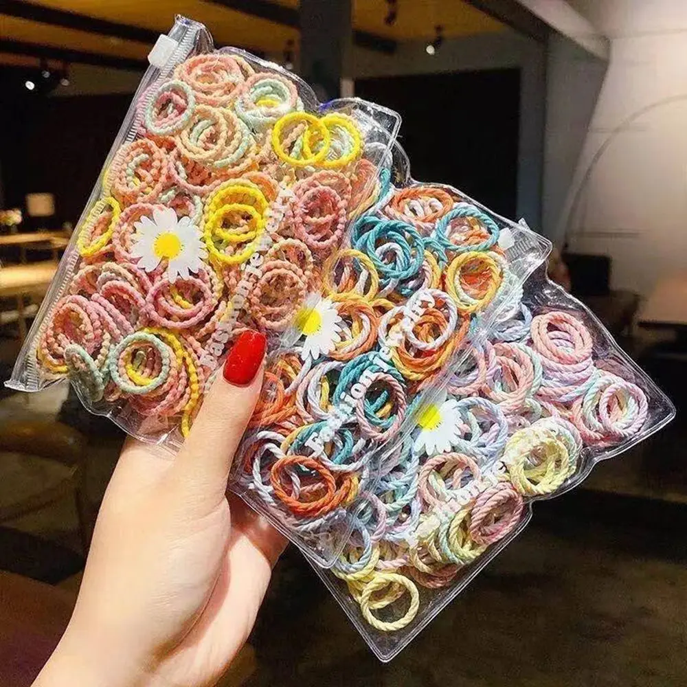 100PCS/Bag Elastic Colorful Lovely Scrunchies Children Hair Ties Hair Rope Hair Accesorries Ponytail Holder