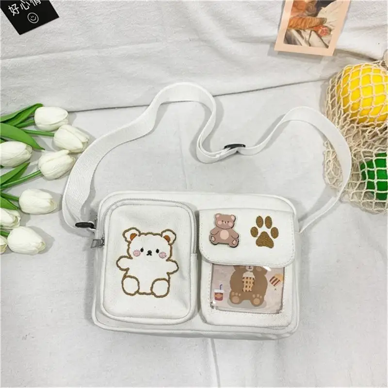 

Stylish Canvas Crossbody Bag Shoulder Bag with Bear Embroidery for Teens 20CA