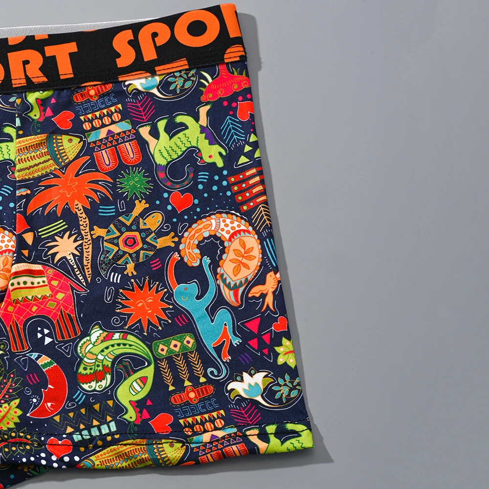 3 قطع الرجال الكتابة على الجدران المطبوعة الملاكم السراويل عارضة الرياضة تنفس الملابس الداخلية الرجال الملابس الداخلية المريحة