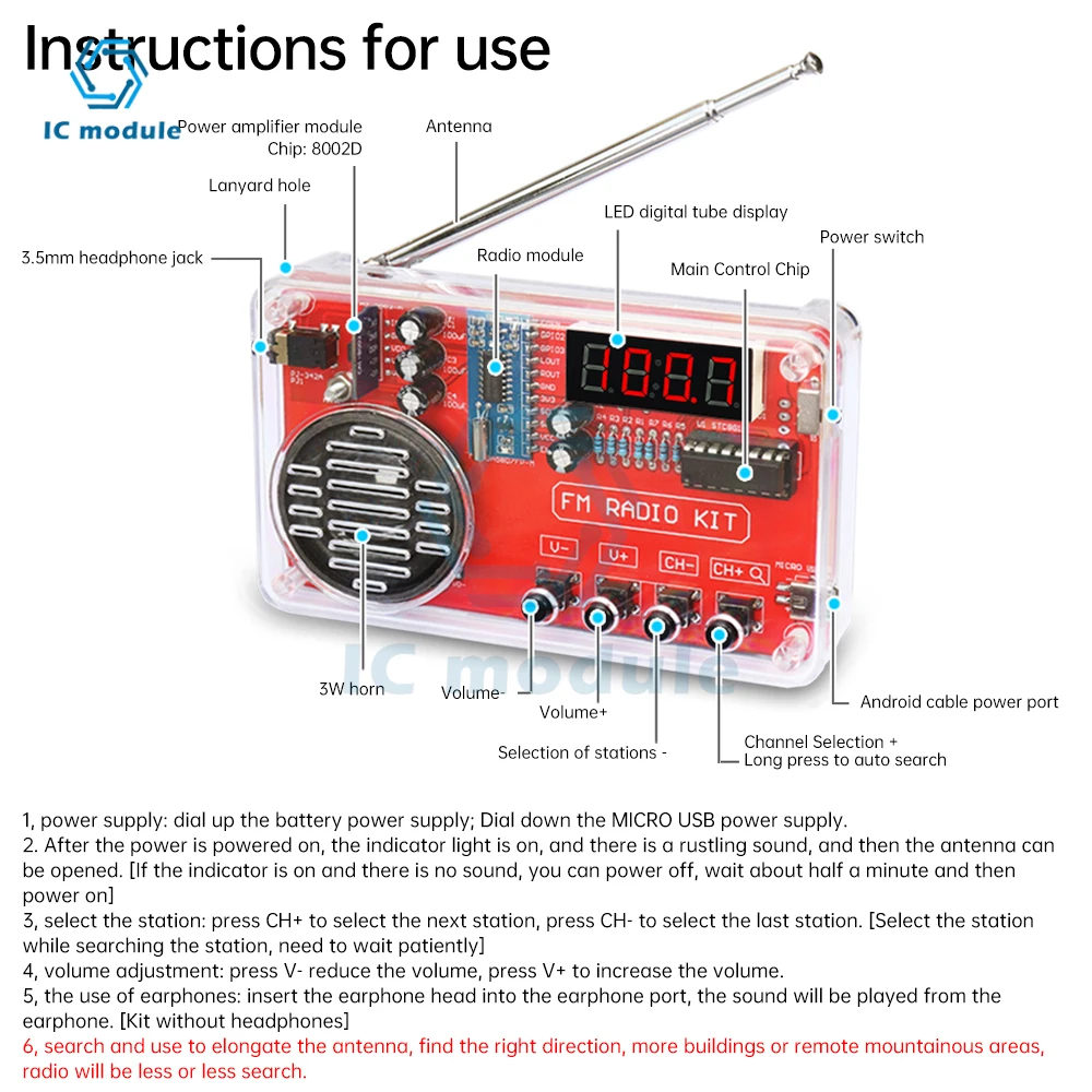 DIY 50-108MHz FM Radio Electronic Kit Adjustable Frequency Digital Display DIY Soldering Project Practice Solder