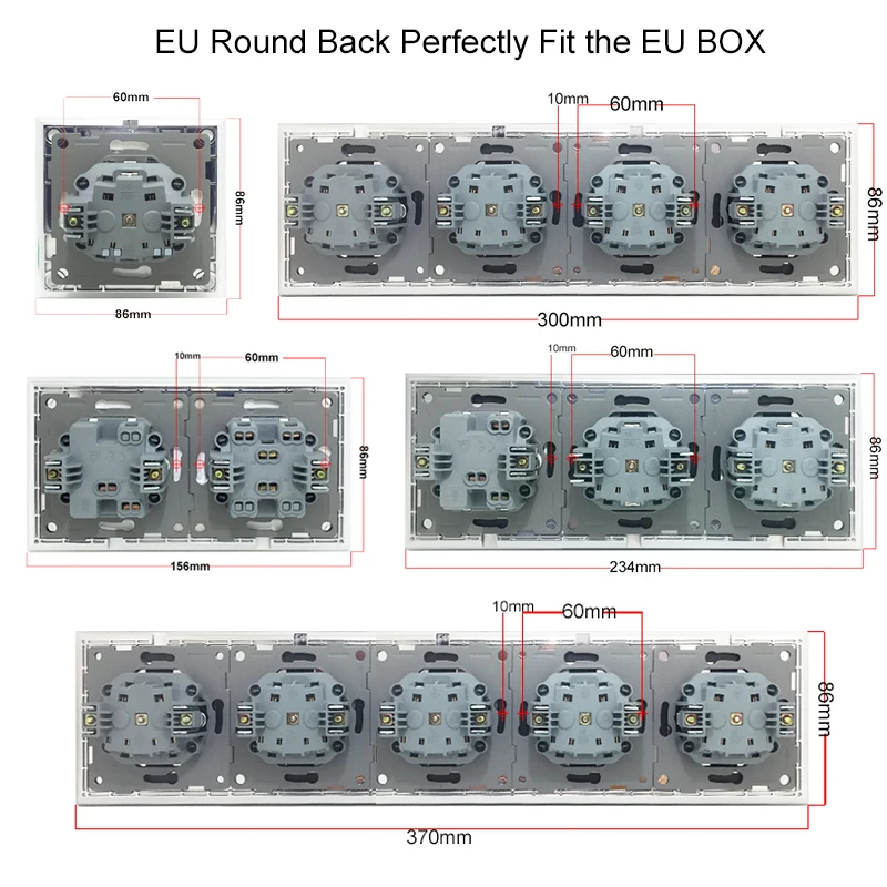 Wallpad EU White Sockets And Touch Switches With Crystal Glass Panel Smart Home Improvement Round Box