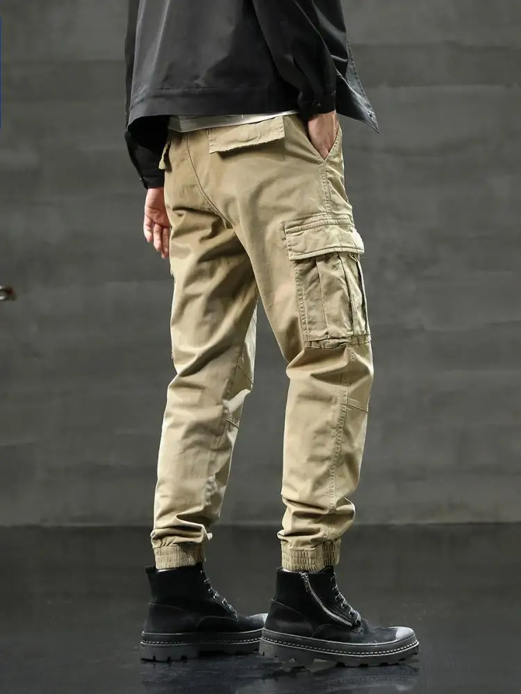 

Эластичные рабочие брюки из чистого хлопка, осень-зима, 6 кетов, повседневные прямые брюки-карго цвета хаки, молодежный модный бренд