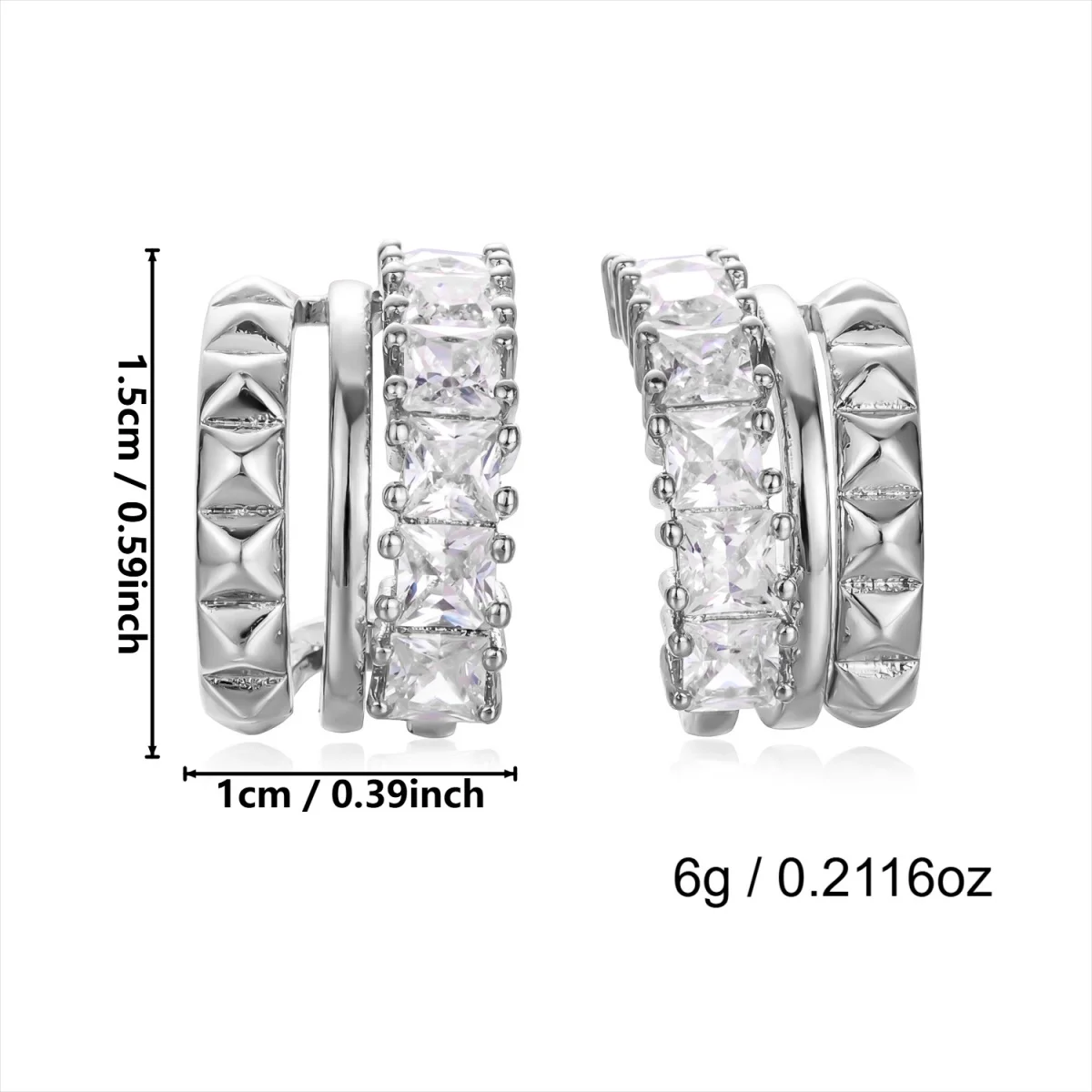 Glänzende mehrschichtige C-förmige Ohrstecker mit eingelegtem CZ-Zirkon für Damen und Herren, minimalistische, exquisite geometrische Ohrringe, vielseitiger Schmuck – Detail 22