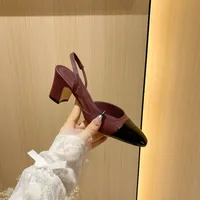 Women's Mid Heel Chunky Strap Sandals Color Block Toe Post Shoes Rubber Sole Micro Fiber Upper Fashionable Flat Back Strap