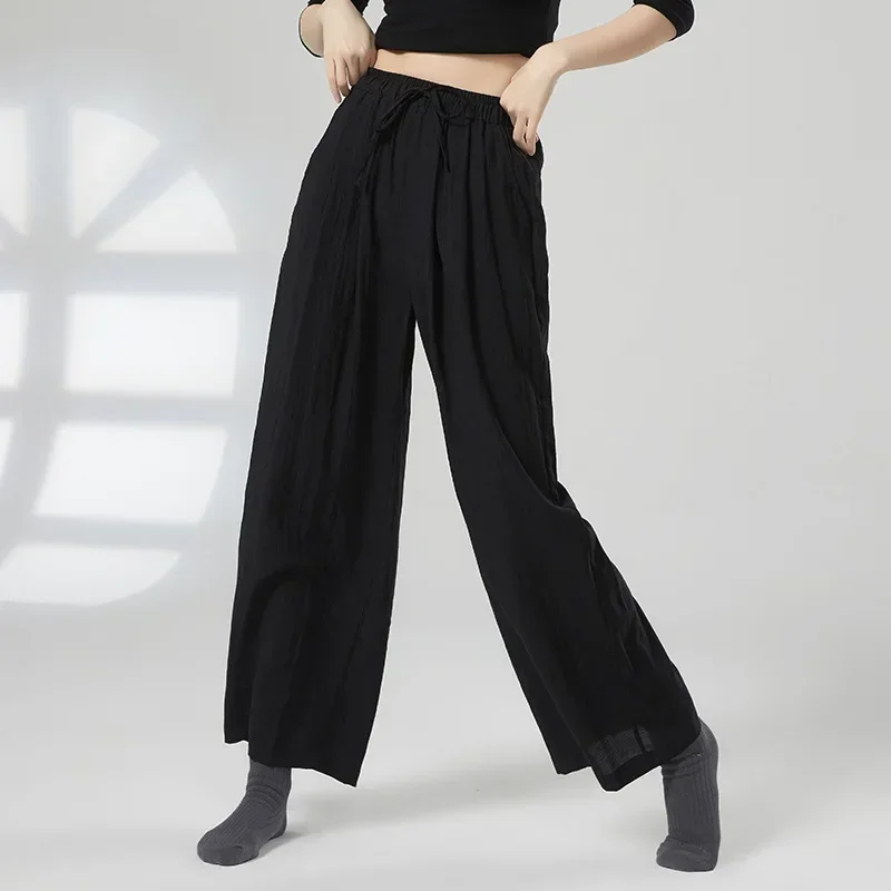 Kieszeń na ubranie do ćwiczeń, proste spodnie z szerokimi nogawkami, elegancki strój do tańca chińskiego, ludowego, klasycznego.