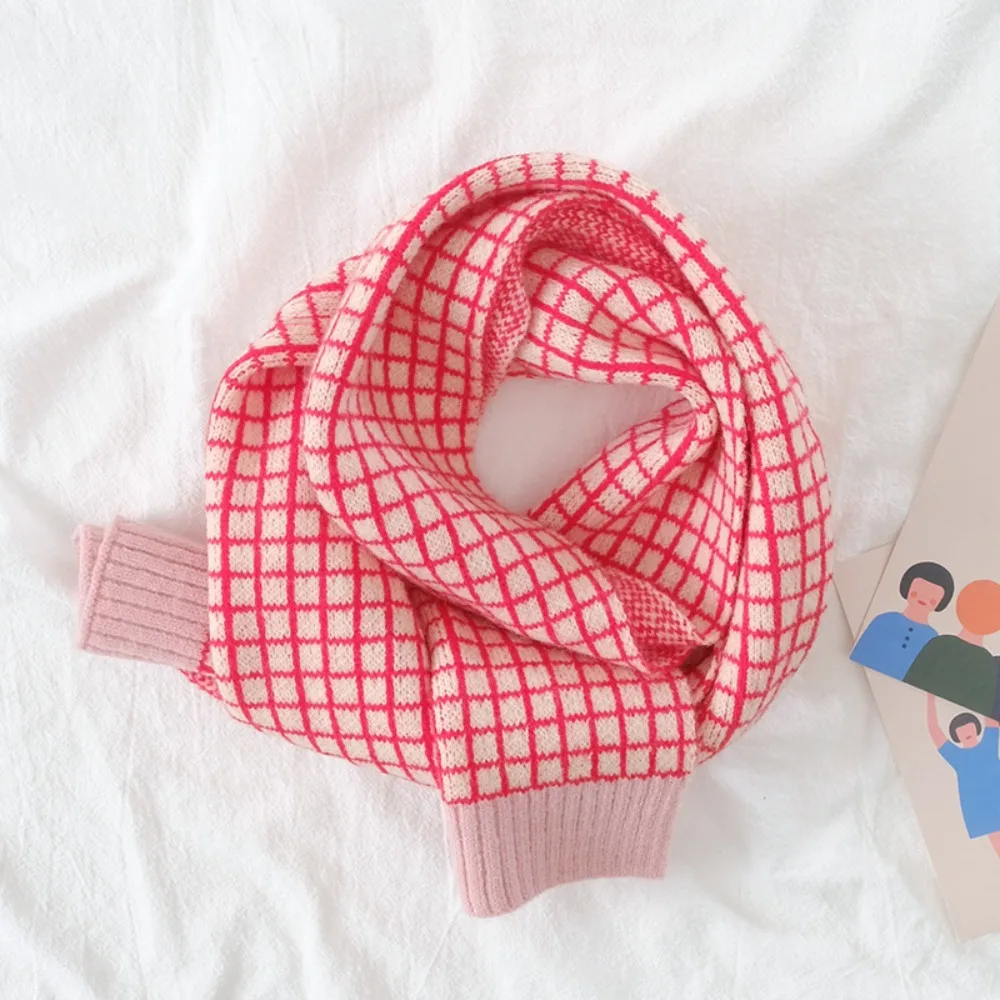 Plaid Pattern Knitted Wool Scarf Windproof Thermal Winter Outdoor Winter Shawl Neckerchief Thicken Warm Snood Cowl