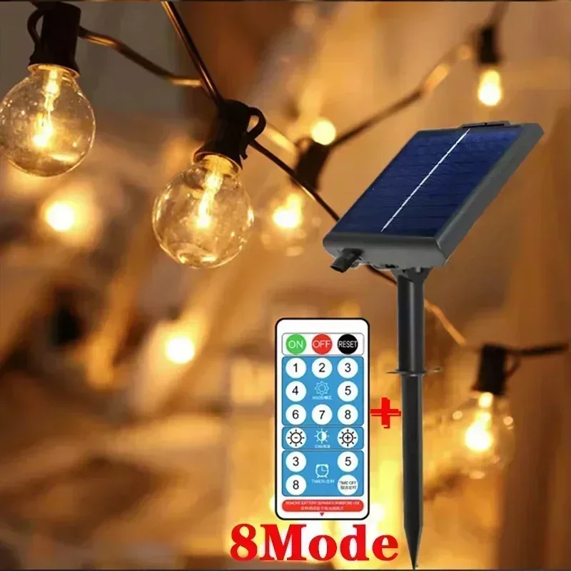 Guirnalda de luces LED solares G40 para exteriores, guirnalda de 8 modos, bombillas de globo Retro impermeables para decoración de jardín, fiesta, Bistro y Patio