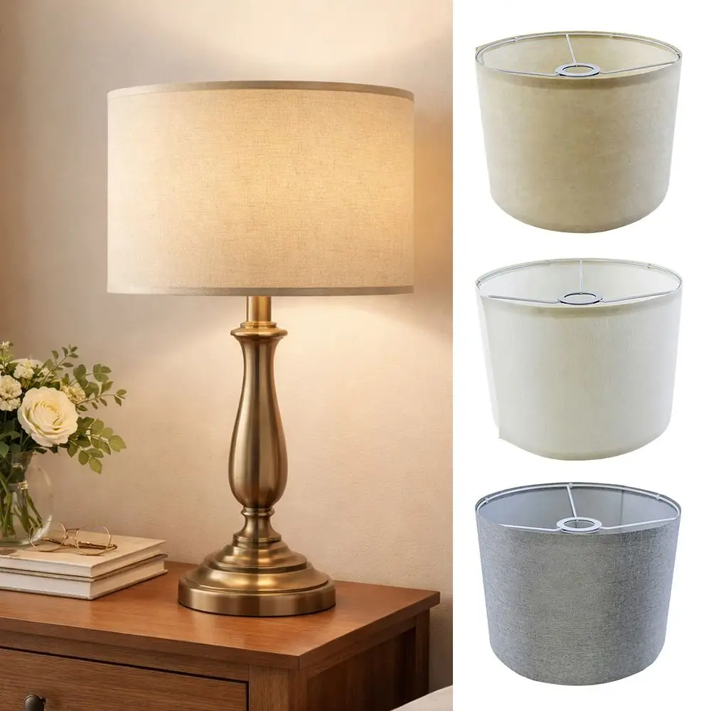 Modern Style Linen Small Lamp Shades Neutral Tone Minimalist Lamp Shade Adapter Beige Color Lamp Shade Ring Lighting Accessories