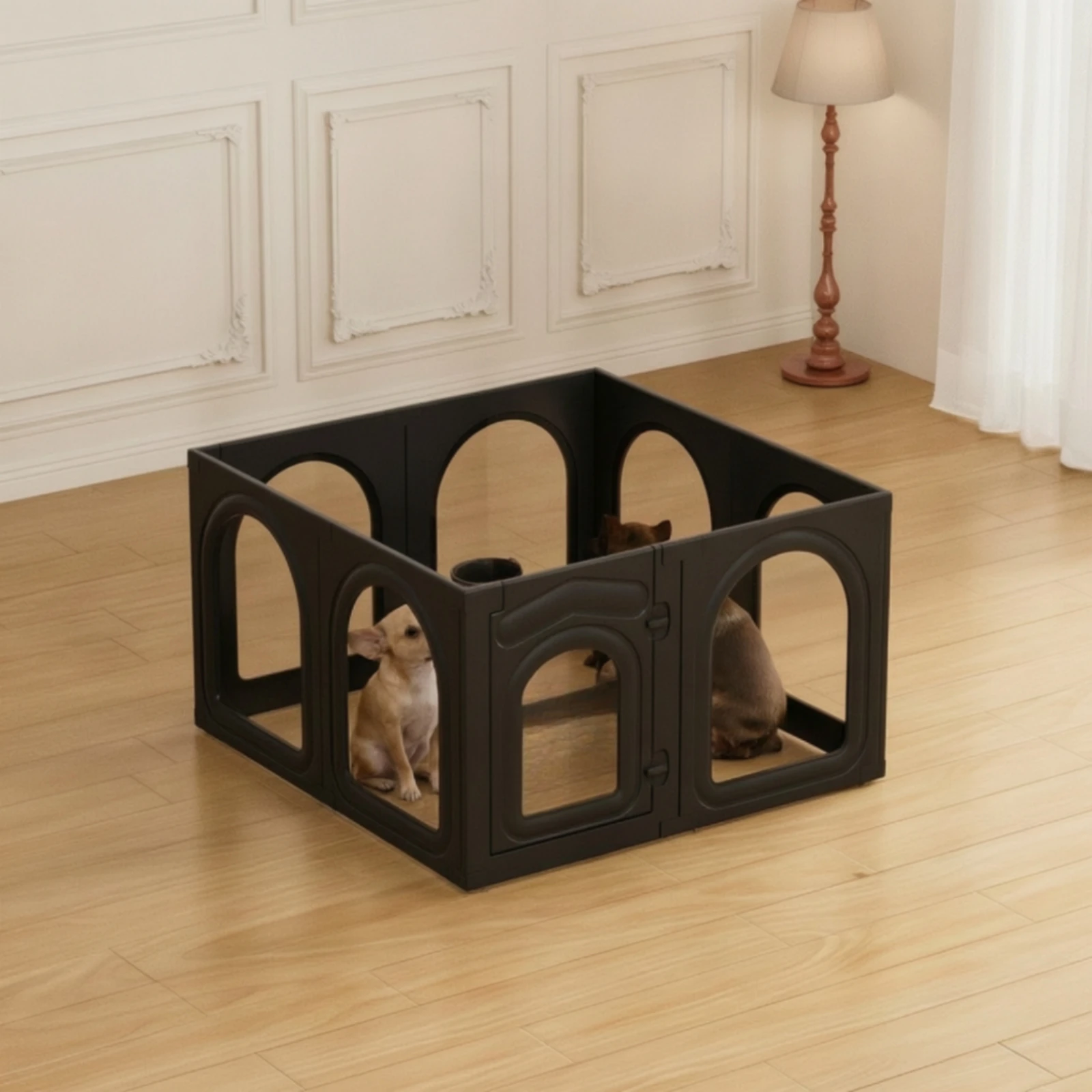 8 Pieces Dog Playpen with Door Plastic Modular Pet Playpen Pet Fence with Door Easy Assembly Play Yard Secure for Small Dogs