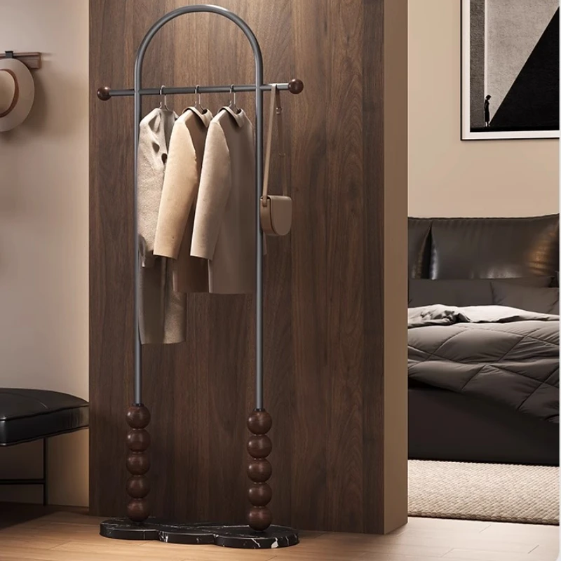 

Light Luxury High Sense Bedroom Stainless Steel Coat Rack Retro Small Hangers Solid Wood Shelf Perchero Household Furniture