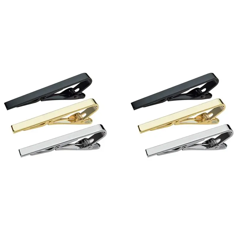 Most-6Pcs Tie Bar Clip, Tie Tack Pins Tie Clips Men Silver Gold Black Necktie Bar Pinch Clip Set 2.2 Inch Clasps