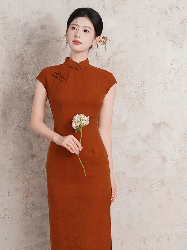 

Новая китайская версия Qipao Ele Young Sle: женское платье с воротником-стойкой, летнее, повседневное, длинное, для утренних прогулок