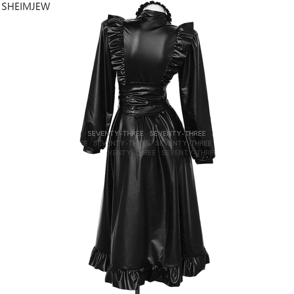 Anime Black Butler Uniform Costume Maid Costume Adult Girl Role Playing Dark Pu Long Skirt Leather Anime Black Butler Uniform Costume Maid Costume Adult Girl Role Playing Dark Pu Long Skirt Leather