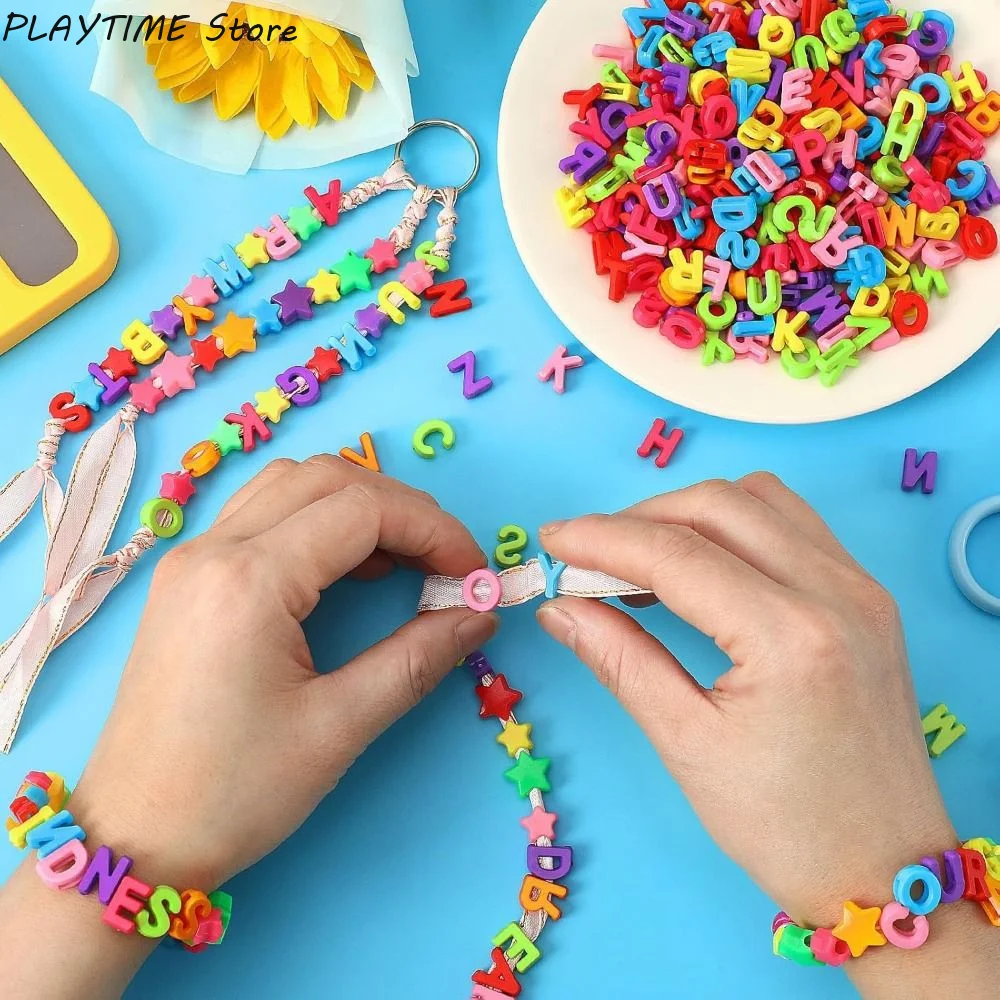 

700Pcs DIY Crafts Alphabet Beads Straight-Hole Jewelry Making Bead Stringing Materials Interesting Mixed Colors