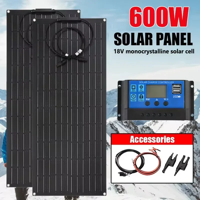 

300W 600W Flexible Solar Panel 12V 24V Solar Charge Battery Kit with 30A/60A Controller for Camping RV Home Solar Power Bank