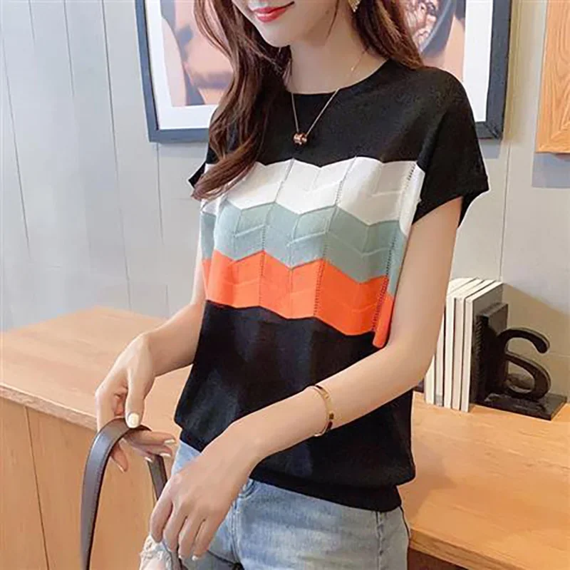 

Fashion O-Neck All-match Wave Cut Blouse Women's Clothing Summer New Loose Casual Pullovers Tops Short Sleeve Korean Shirt N308