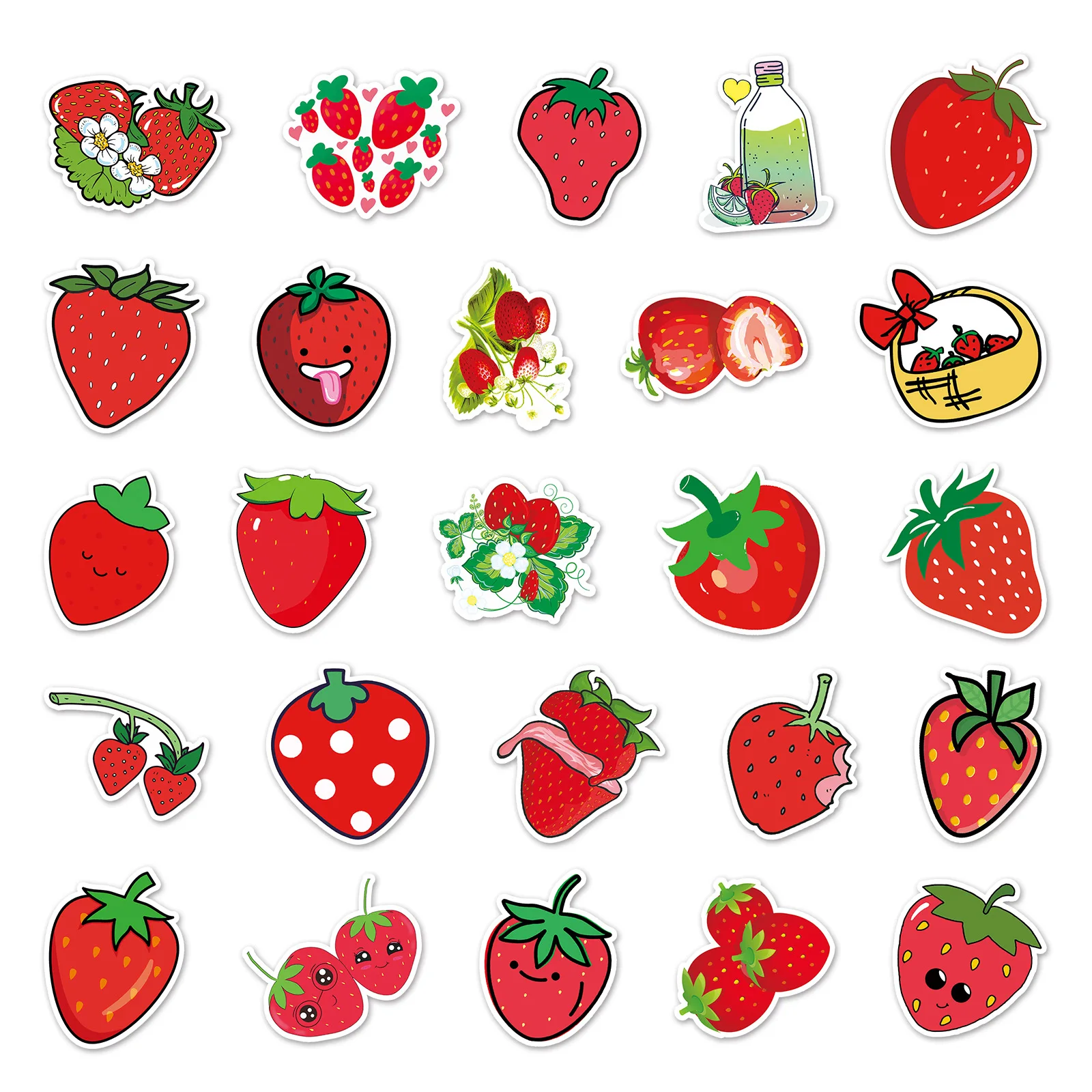 50 Uds. Pegatinas de garabatos de dibujos de fresa, pegatinas de dibujos animados de frutas bonitas, cuaderno, teléfono, guitarra, monopatín, pegatina impermeable, juguete para niños