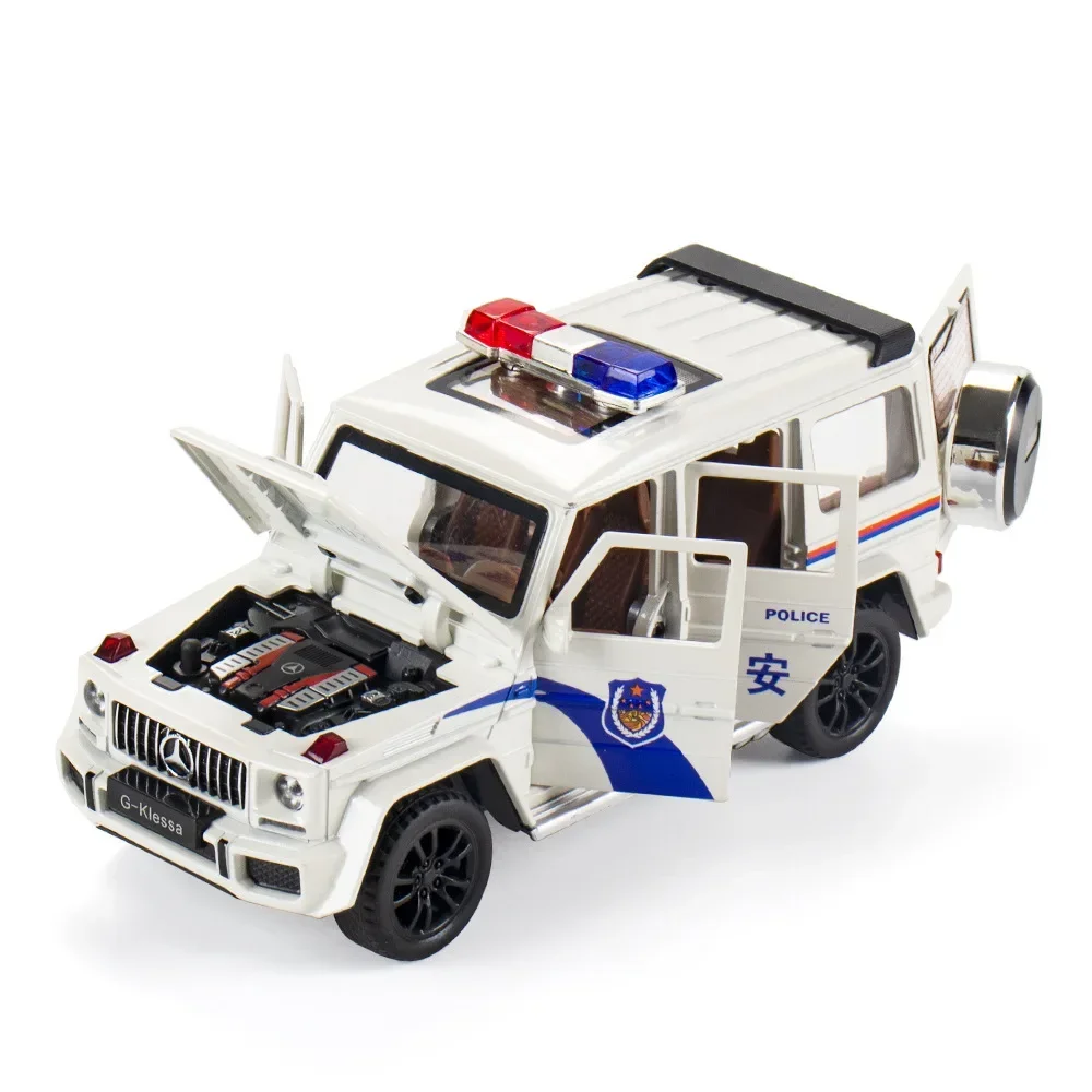 1:32 G63 Police Car Alloy Model Ornament With Sound And Light Children's Scenic Gift Diecast Alloy Car Model Collectible