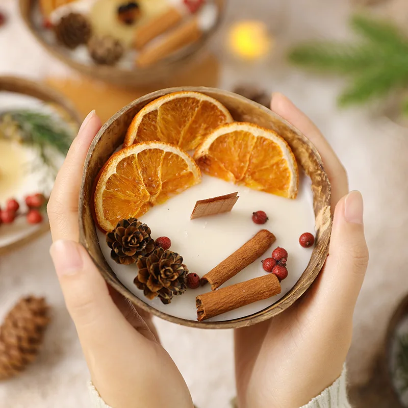 Creative Coconut Shell Scented Candles Party Decoration Dried Flowers Soy Wax Candles Smokeless