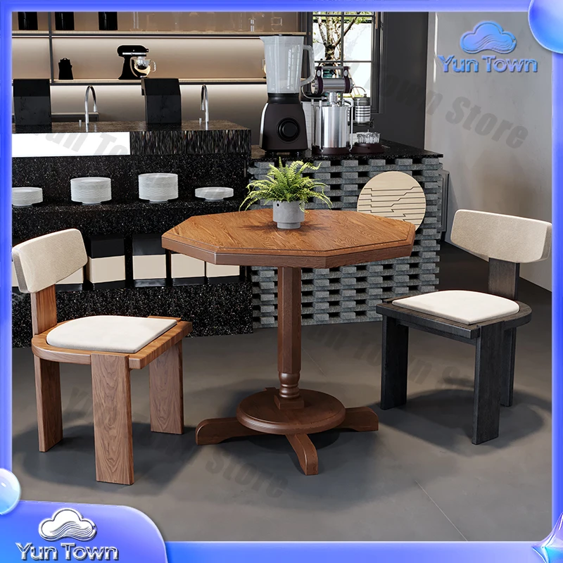 Modern American Vintage Solid Wood Cafe Table and Chair Set Polygonal Octagonal Design for Bar Dessert Bakery Living Room