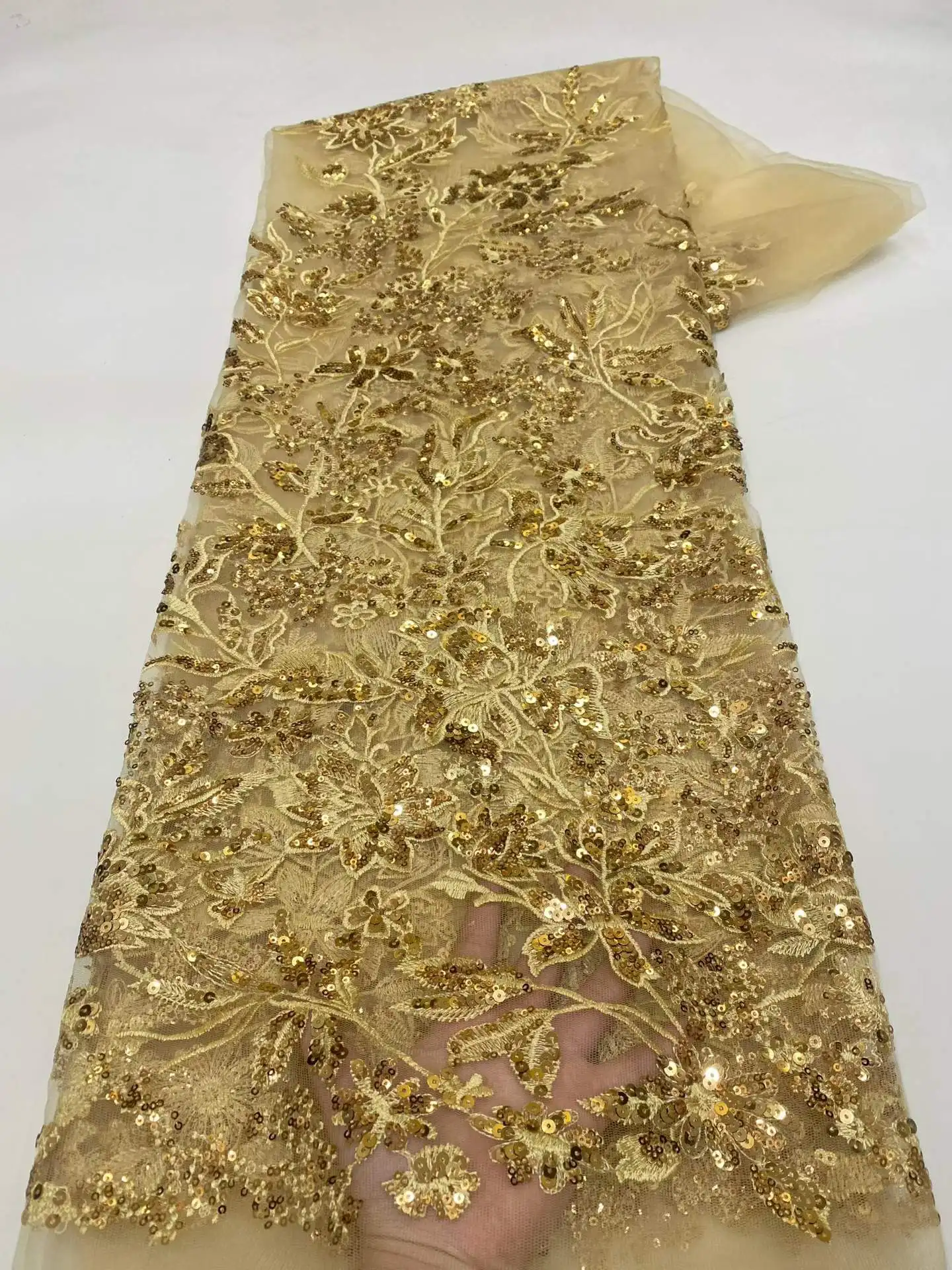

5 Yards Nigerian Tulle Lace Fabric 2026 High Quality African Sequins Lace Fabric For Women Evening Party Dress Sewing