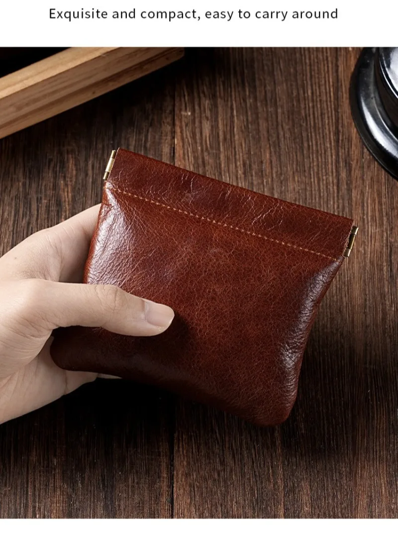 3 Size Options Genuine Leather Squeeze Coin Purse, Automatic Closing Jewelry Pouch, Multi-Size Mini Storage Bag for Small Items