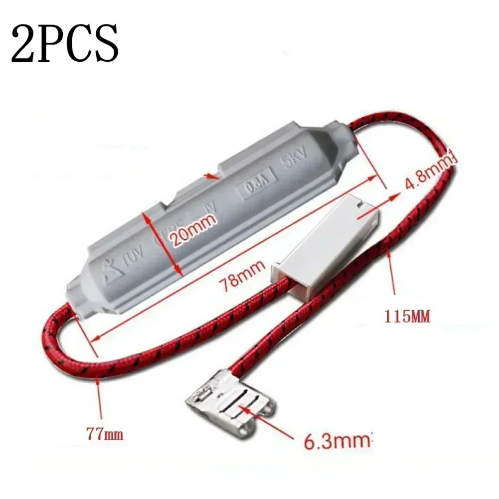 A pair of high voltage fuses tailored specifically for microwave ovens each rated effectively at five kilovolts