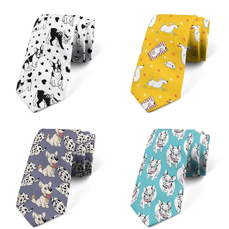 Funny Cartoon Men Tie Cute Puppy 3D Printing Fashion Harajuku 8CM Slim Formal Necktie Birthday Party Novelty Tie Gift Gravatas