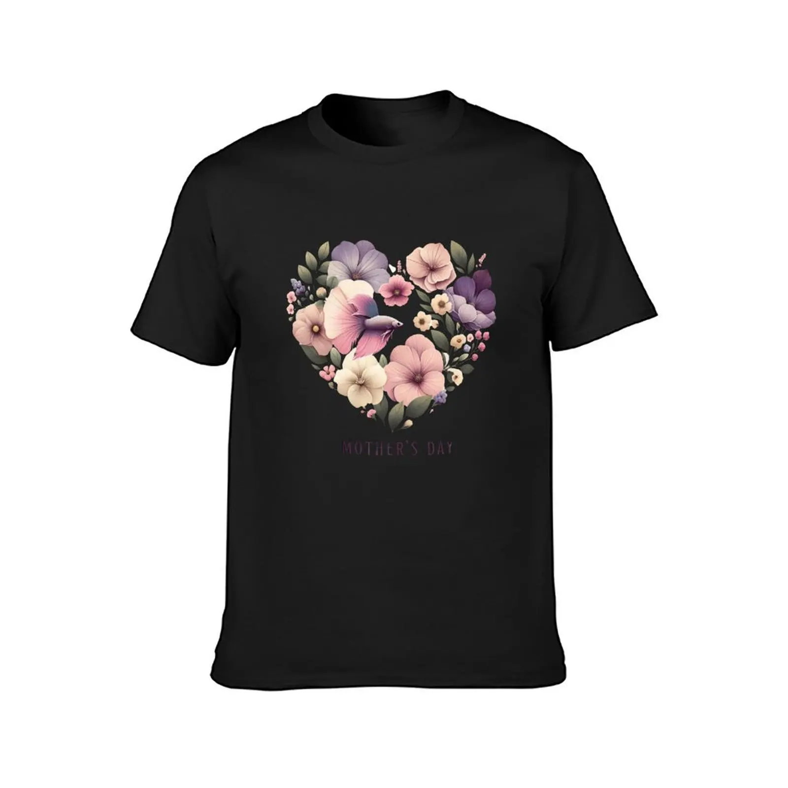 Mother's Day Betta Fish With Flowers In Heart Shape T-Shirt blanks cute tops quick-drying Men's clothing