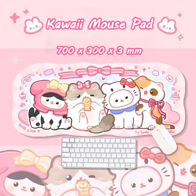 

Kawaii Kitty Cat Mouse Pad Cute Large Gaming Keysboard Mousepads for Mac Laptop PC Compute 300x700 Non-slip Durable Mouse Pads