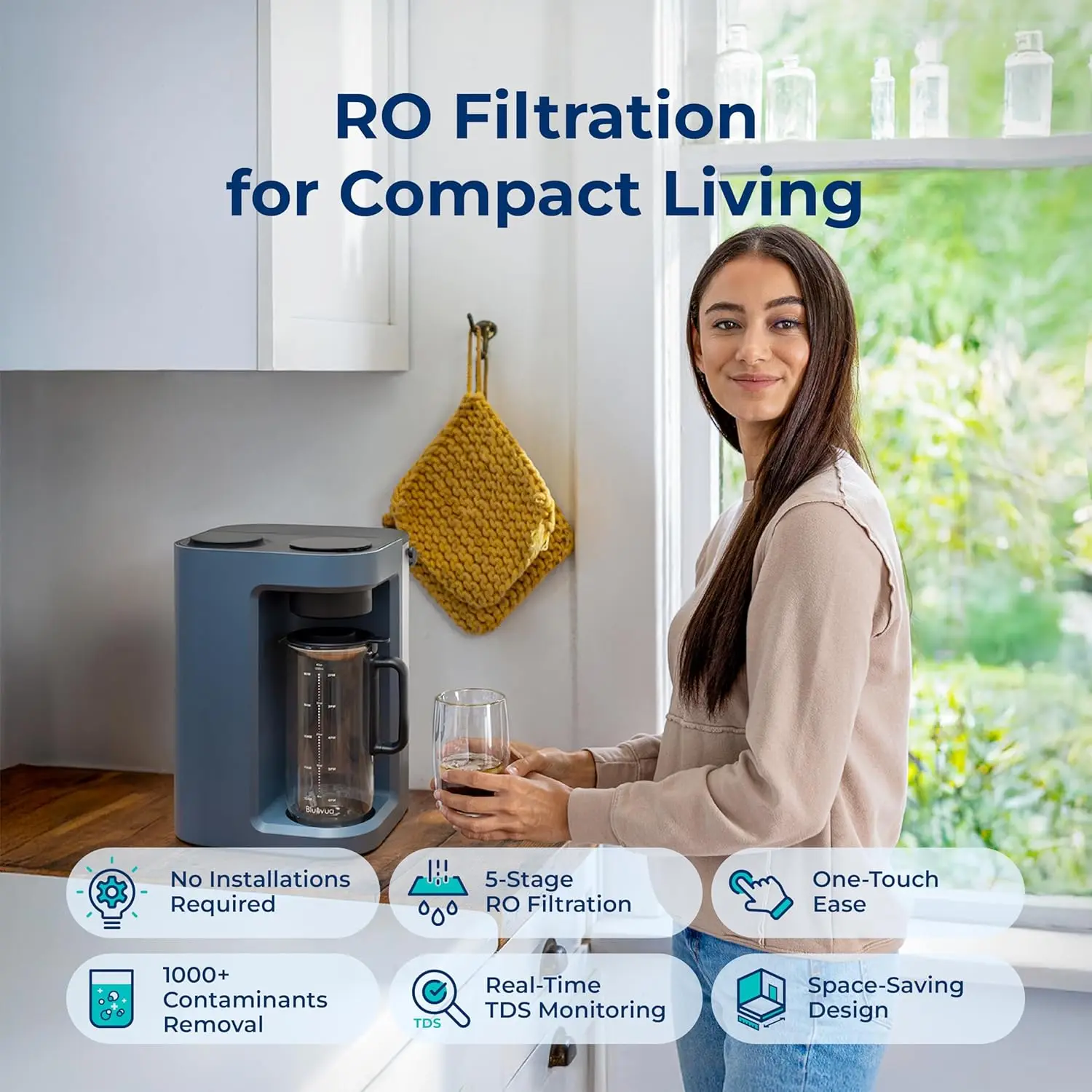 Countertop Reverse Osmosis Water Filter System, 5 Stage Purification, 3:1 Pure to Drain, Portable Water