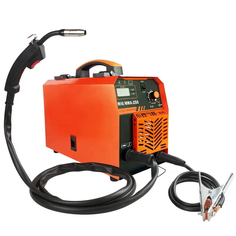 Soldador portátil con alambre blindado de Gas CO2, máquina de soldadura de unión secundaria sin aire, inversor IGBT de arco, MIG/250A MMA, 220V, 1-5KG
