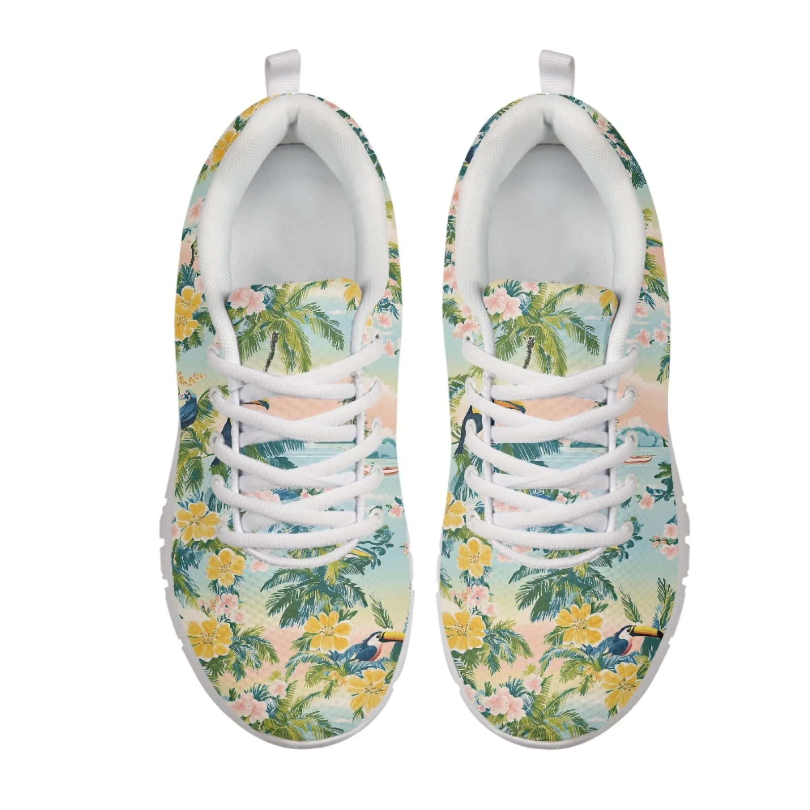 Coloranimal Small Boat Floral Pattern Lace Up Sports Tennis Shoes Women Sneakers Sports Gym Jogging Athletic Shoes for Ladies
