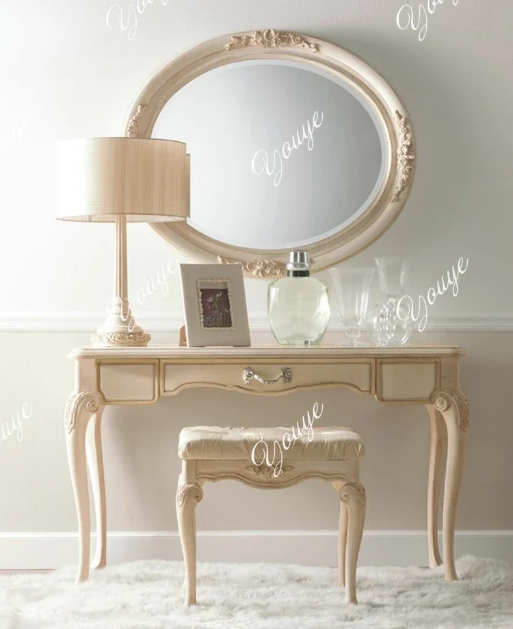 C European Dressing Table Neoclassical Solid Wood Carving Dressing Table Fashion Dressing Table Stool Mirror Combination