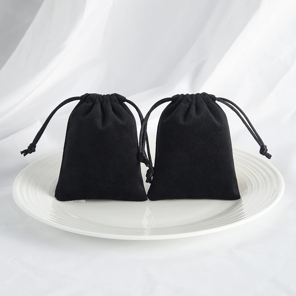 5Pcs/Lot Black Soft Velvet Jewelry Gift Bag Ring Earring Bracelet Pendnat Packaging Drawstring Pouch Wedding Party Portable Sack