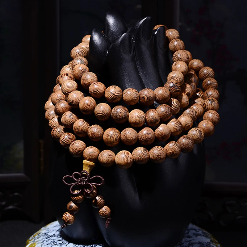Multilayer 108 Wood Beads Lotus Bracelet Tibetan Buddhist Mala Buddha Charm Rosary Bracelet Yoga Wooden For Women Men Jewelry