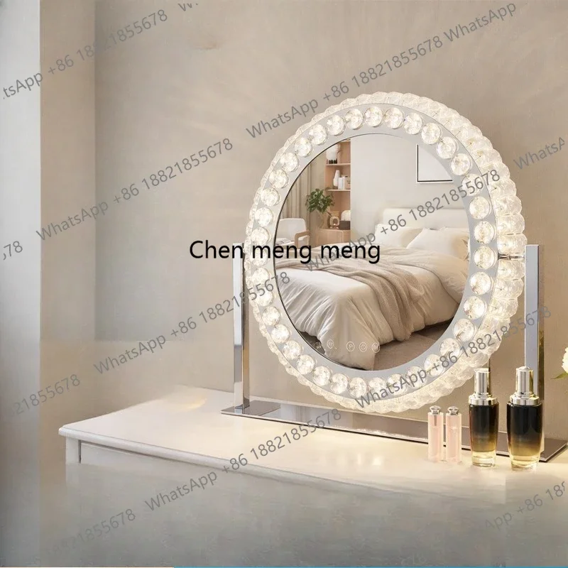 a139 rotatable high definition led cosmetic mirror with lamp adjustable brightness desktop stainless steel crystal cosmetic mirr