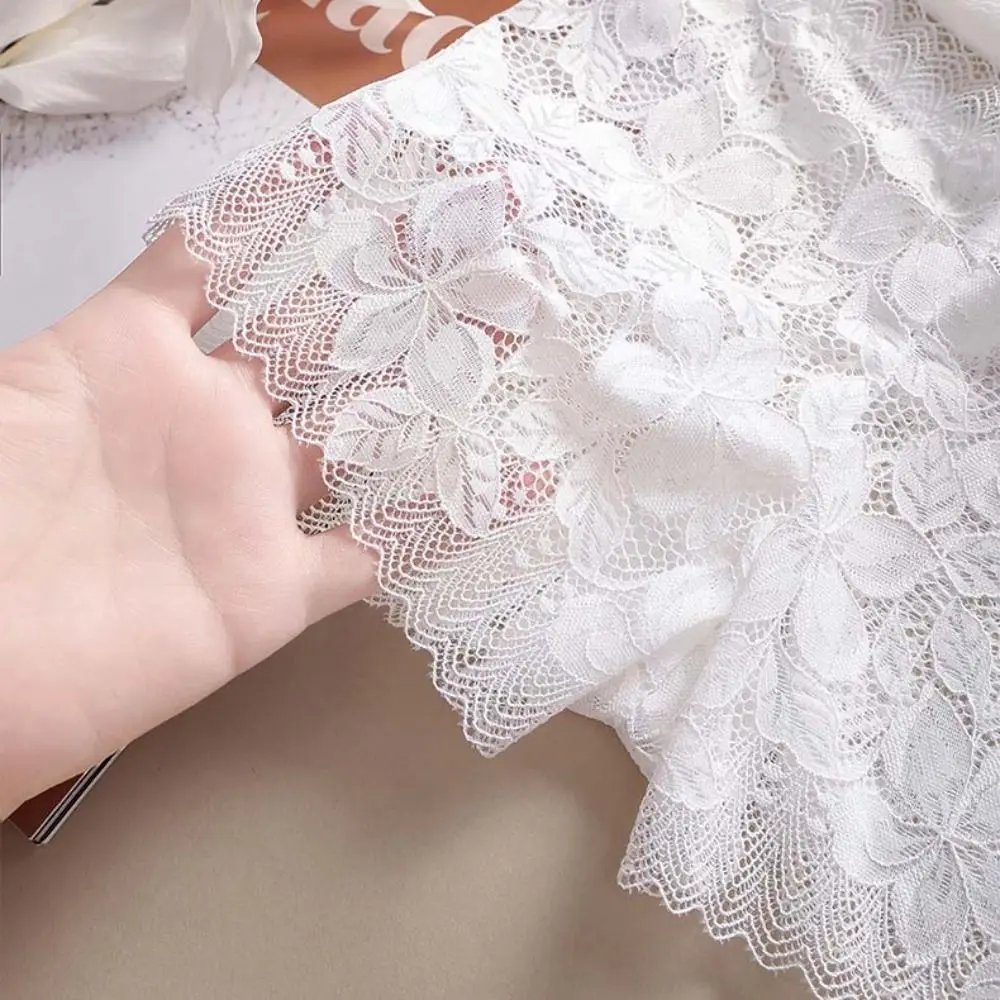 Mid Waist Lace Mesh Floral Hollow Out Panties Transparent Thin Women's Anti-glare Safety Pants Underpants Solid