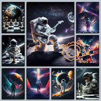 Astronaut Universe Poster Astronaut playing guitar playing drums Canvas printing Home Room wall decoration frameless painting